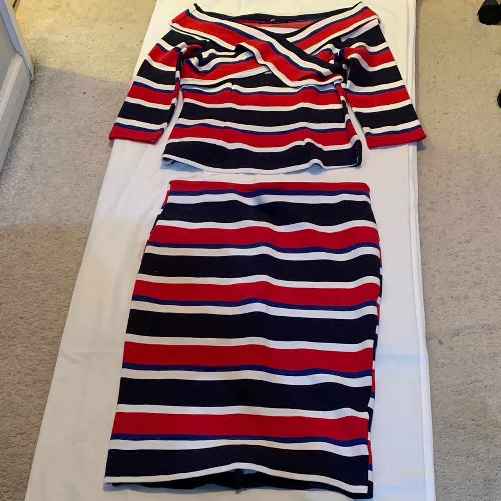 New York & Company Red, White, and Blue Striped 2 Piece Set